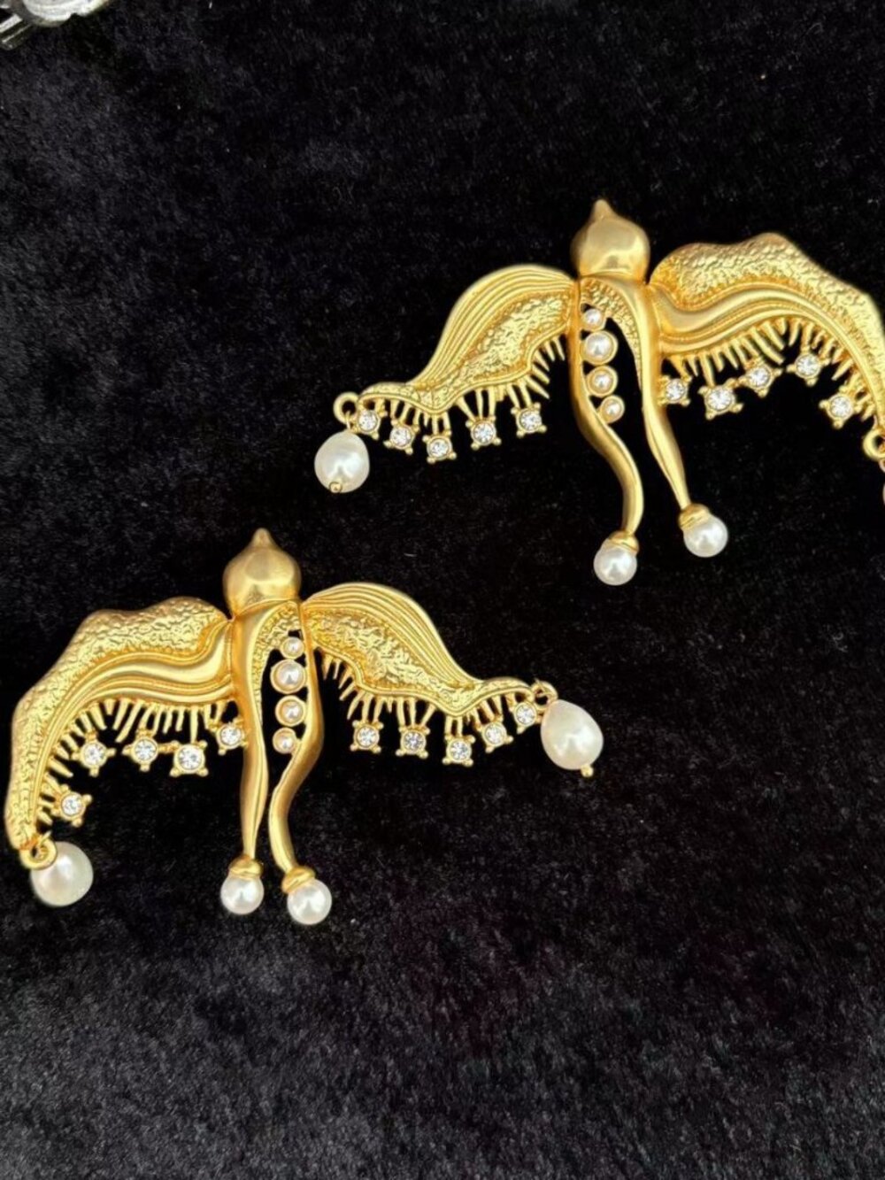 Schiaparelli Peace Dove Natural Freshwater Pearl Brass Stud Earrings